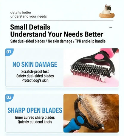 Pain-Free Pet Dematting Brush – Double-Sided Undercoat Rake for Dogs & Cats, Removes Tangles, Mats & Loose Fur