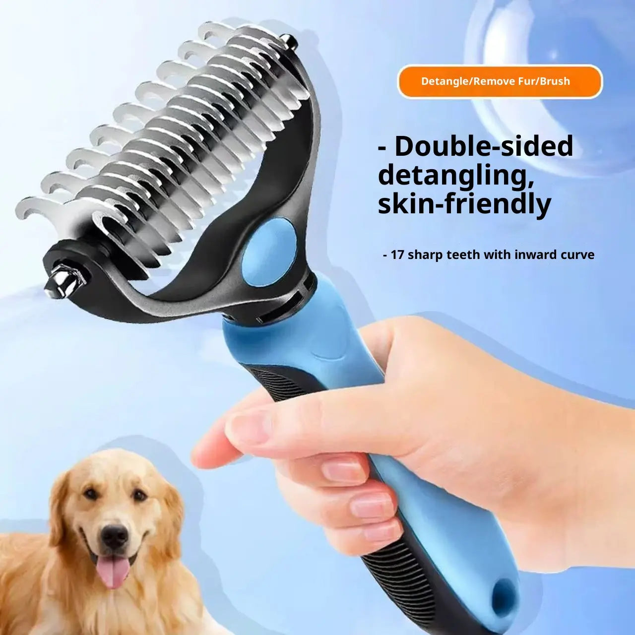 Pain-Free Pet Dematting Brush – Double-Sided Undercoat Rake for Dogs & Cats, Removes Tangles, Mats & Loose Fur