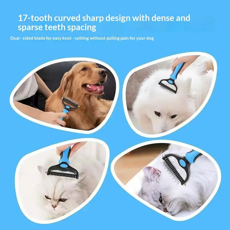 Pain-Free Pet Dematting Brush – Double-Sided Undercoat Rake for Dogs & Cats, Removes Tangles, Mats & Loose Fur