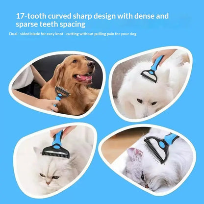 Pain-Free Pet Dematting Brush – Double-Sided Undercoat Rake for Dogs & Cats, Removes Tangles, Mats & Loose Fur