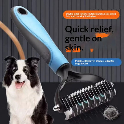 Pain-Free Pet Dematting Brush – Double-Sided Undercoat Rake for Dogs & Cats, Removes Tangles, Mats & Loose Fur