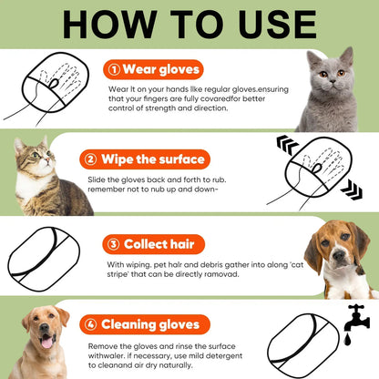 Electrostatic Pet Grooming Gloves – Reusable Hair Remover for Furniture, Couch & Carpet