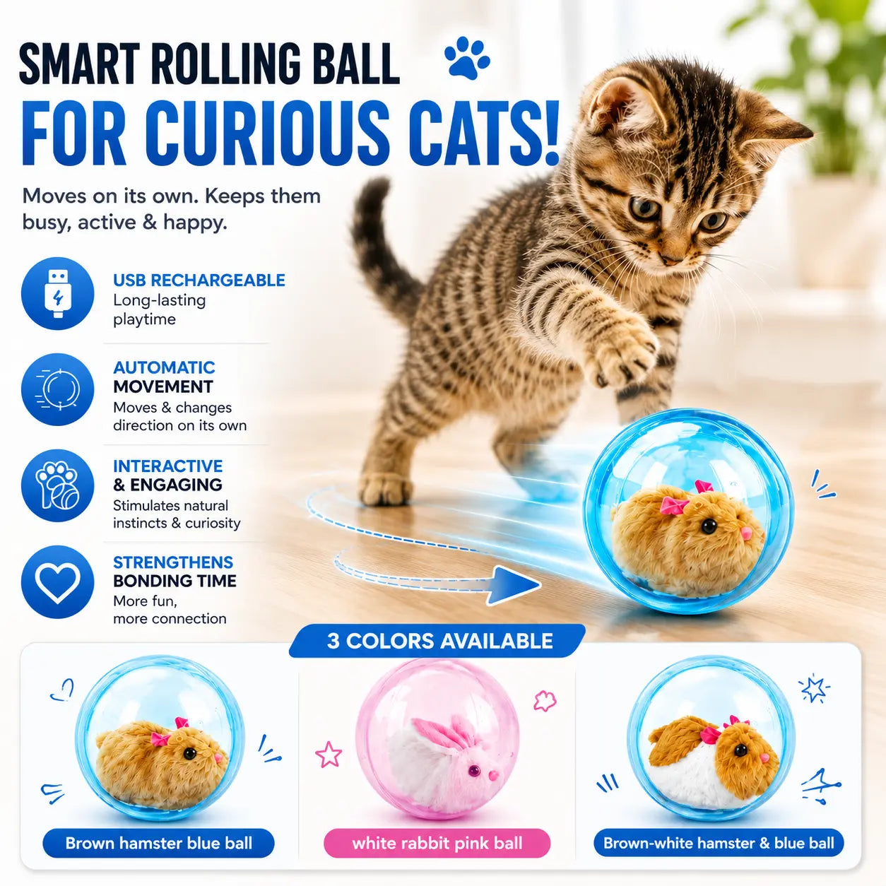 Smart Rolling Cat Toy – USB Rechargeable Interactive Ball